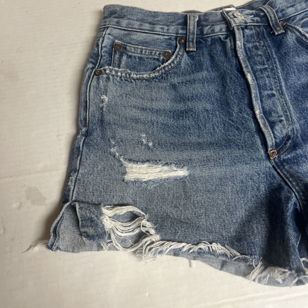 Agolde Women's Dee Vintage High Rise Denim Short Distressed Size 27 100% Cotton - Picture 2 of 11